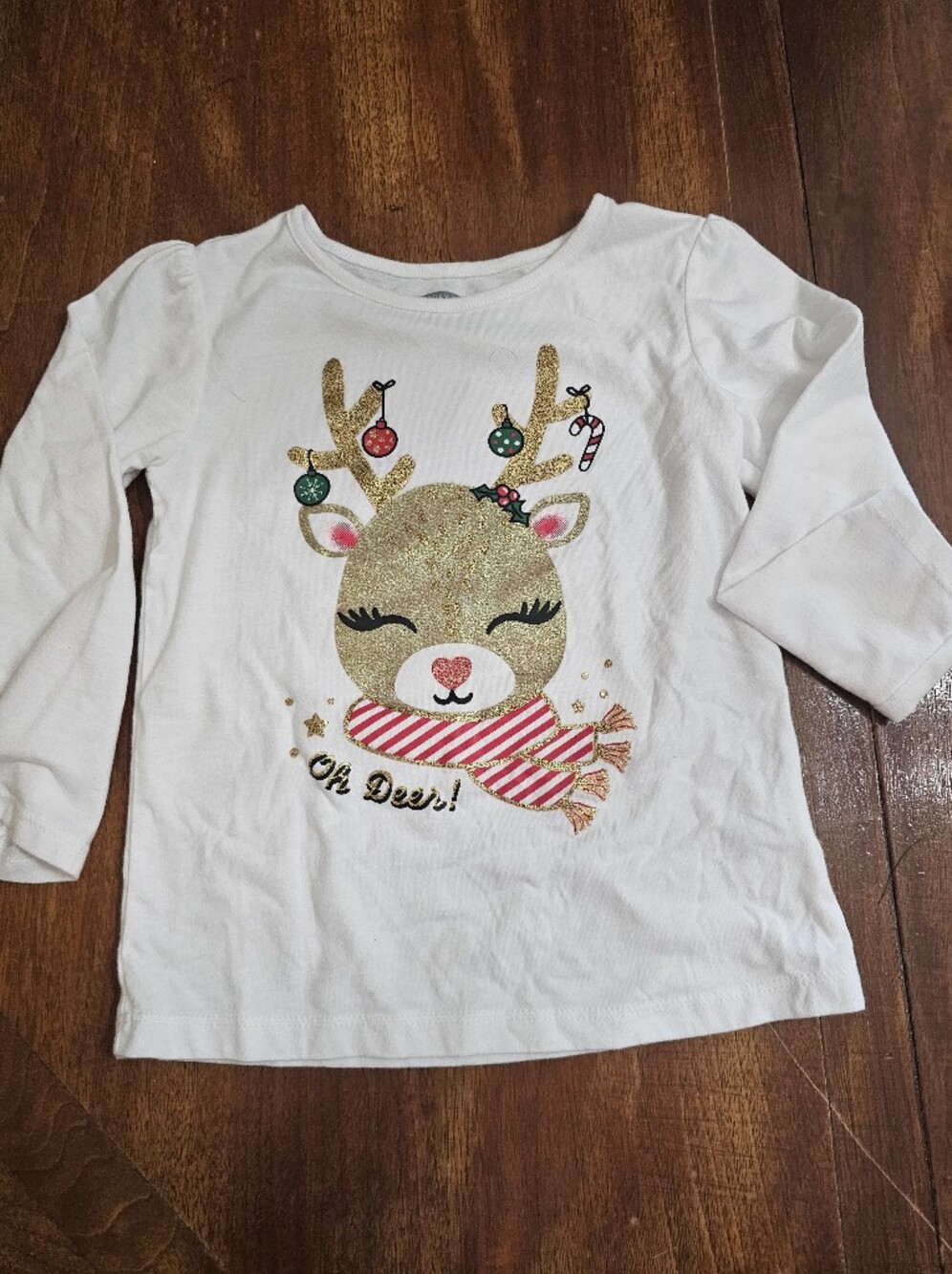 Holiday Time Christmas Holiday Reindeer Tee with Gold Glitter